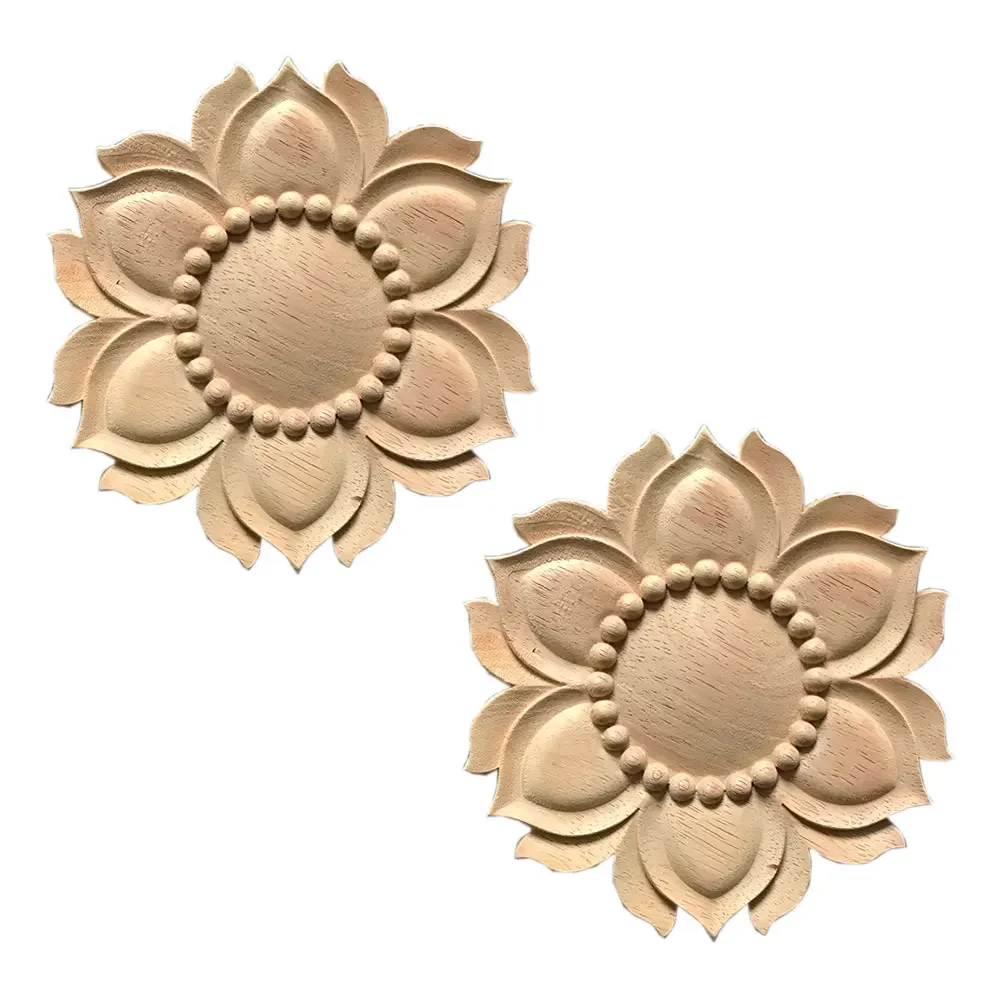 2pcs European Retro Floral Wooden Carved Furniture Decoration Accessories Cabinet Doors Wood Decal Craft Wood Applique Onlay