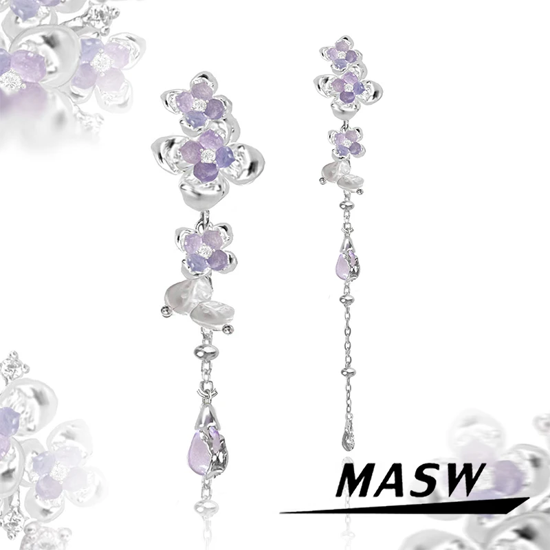 

MASW Original Design Elegant Temperament Long Fringe Flower Earrings For Women Girl Hot Sale Accessories Sweet Jewelry