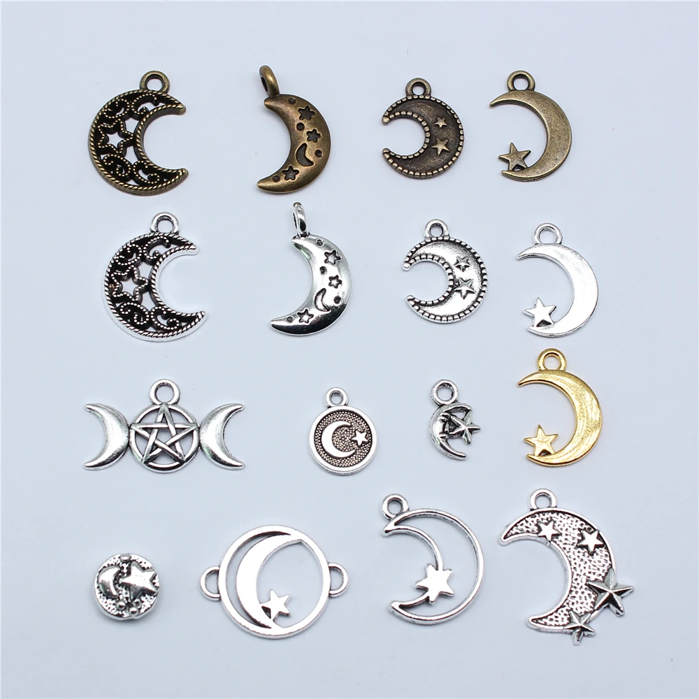20pcs Star And Moon Charms For Jewelry Making Antique Bronze Silver Color Pendants Making DIY Handmade Tibetan Finding Jewelry
