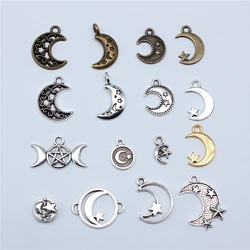 20pcs Star And Moon Charms For Jewelry Making Antique Bronze Silver Color Pendants Making DIY Handmade Tibetan Finding Jewelry