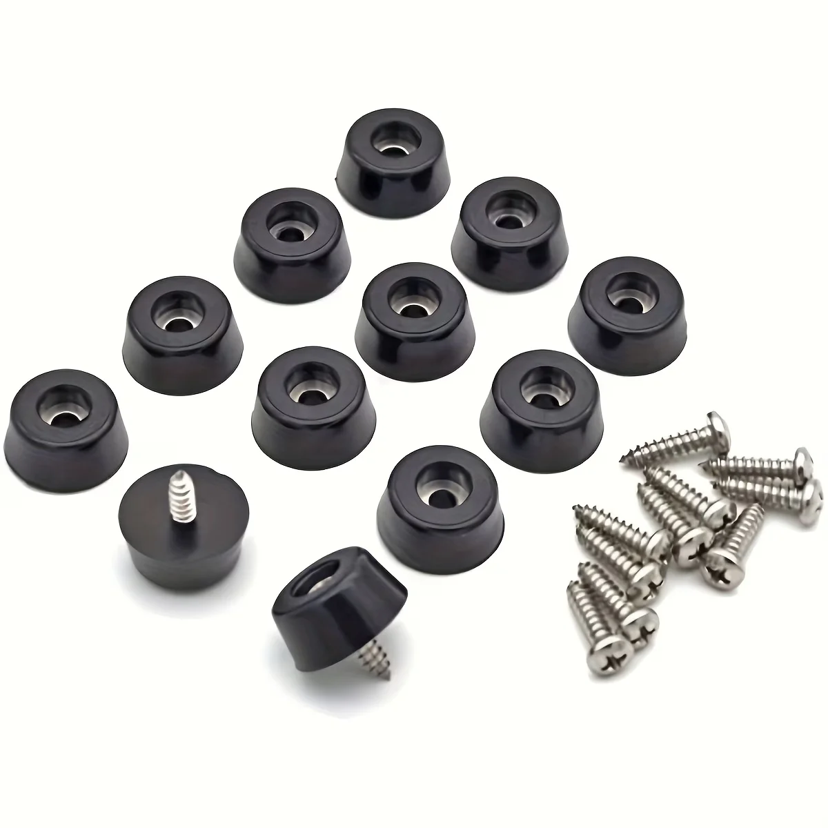 12-Pack Non-Slip Rubber Feet with Polished Metal Finish & Stainless Screws, Stabilizing Bumper Pads for Cutting Boards