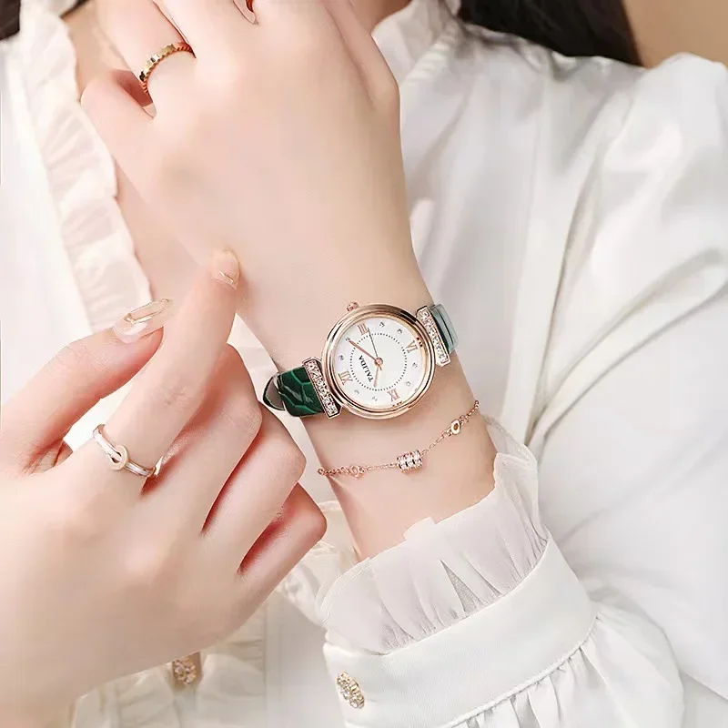 2024 Simple Diamond Quartz Watch Women's Minimalist Design Leather Strap Luxury Watch Large Dial Fashion Creative Watch