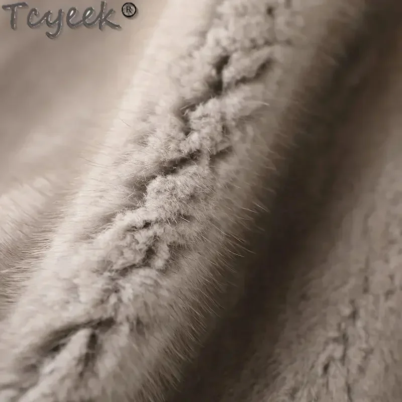 Tcyeek-Casaco de pele de vison natural para mulheres, elegante jaqueta quente, moda high-end, roupas femininas, inverno, LM, 2024