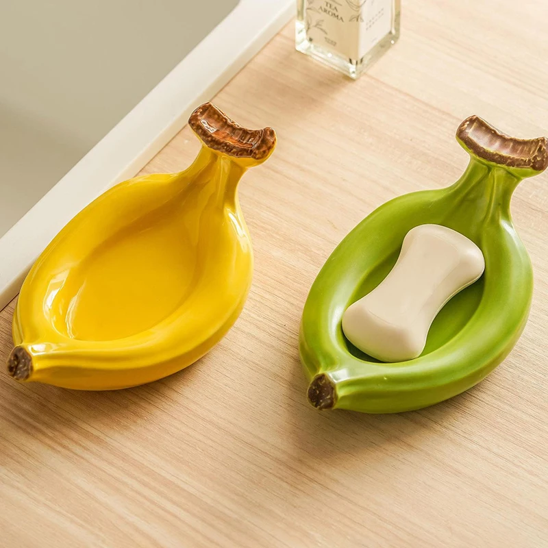 Ceramic Banana Ashtray Soap Dish Holder Drain Portable Home Bathroom Hotel Soap Box Tray Bathroom Accessories Crafts Gift