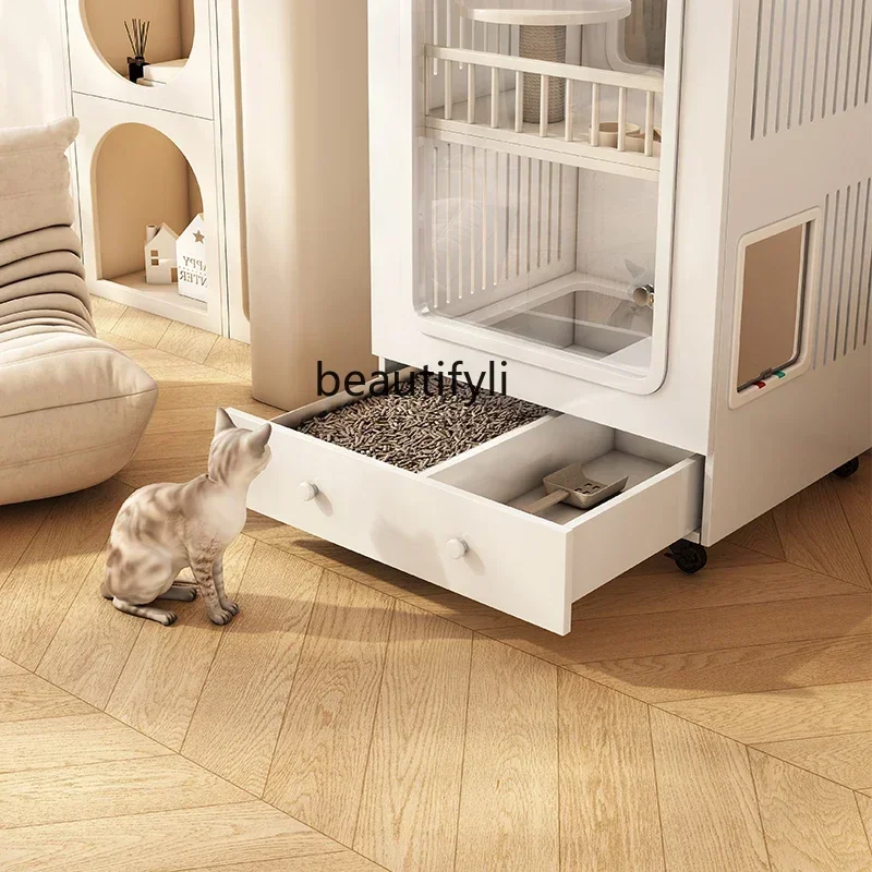 

cqyFrench Arch Small Integrated Luxury Panoramic Tempered Glass House High-End Cat Cage Cabinet