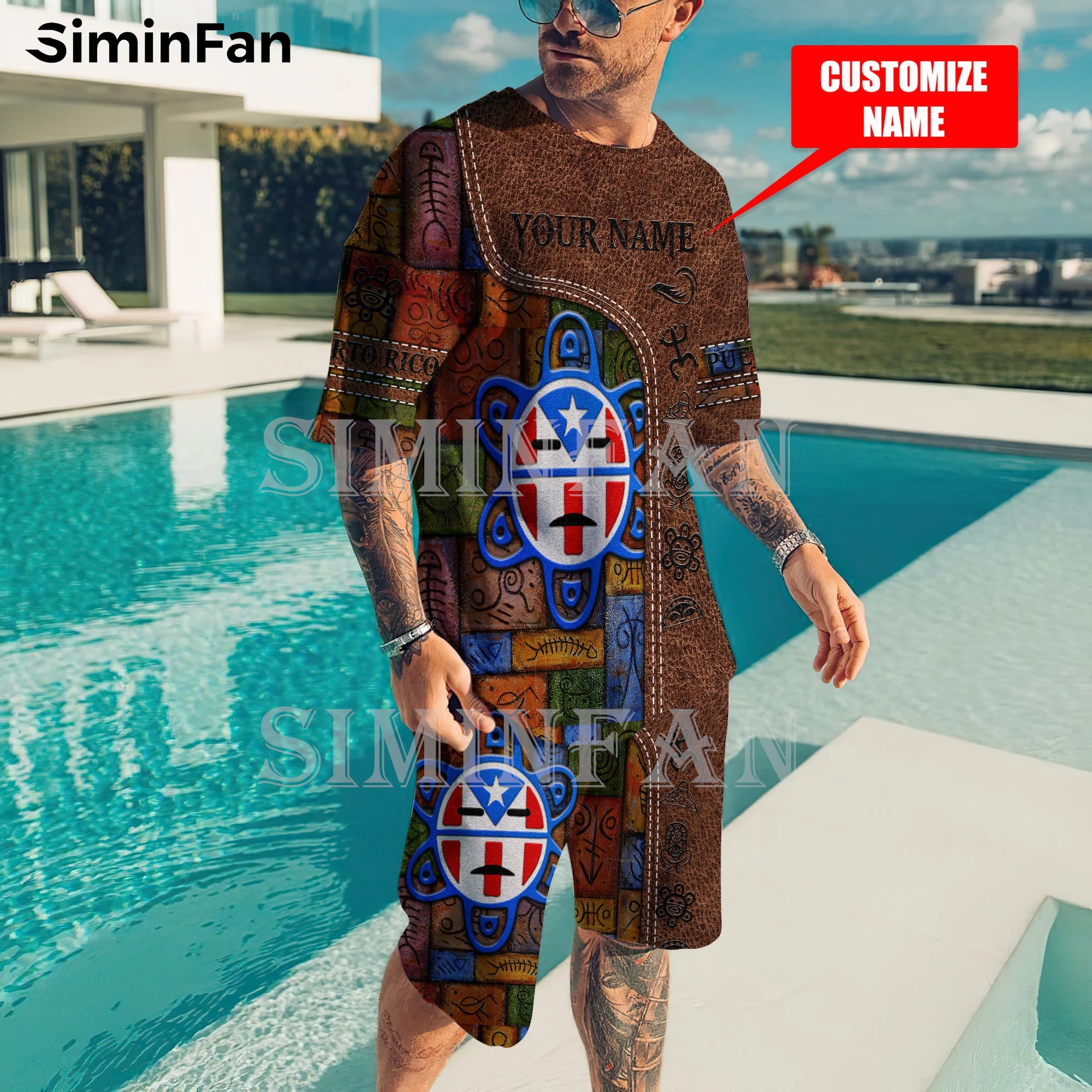 Taino Tattoo Puerto Rico 3D Printed Men T-Shirt Beach Shorts Set Summer Male Suit Tracksuit Two-Piece Sportswear Casual Tee Top