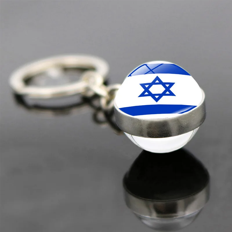 New National Flag Glass Keychain Pendant Football Time Gem Double-Side Glass Ball Car Key Chain K5150