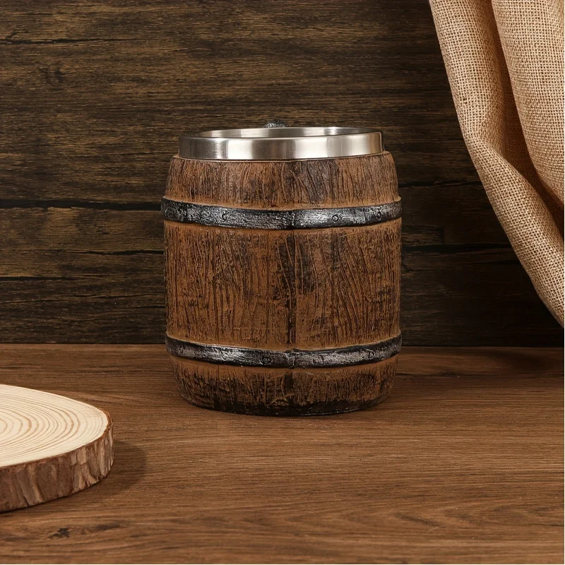 Wooden Barrel-Shaped Mug，Stainless Steel Liner - Suitable for craft beer and cocktails - Hand Wash Only（a Pair）