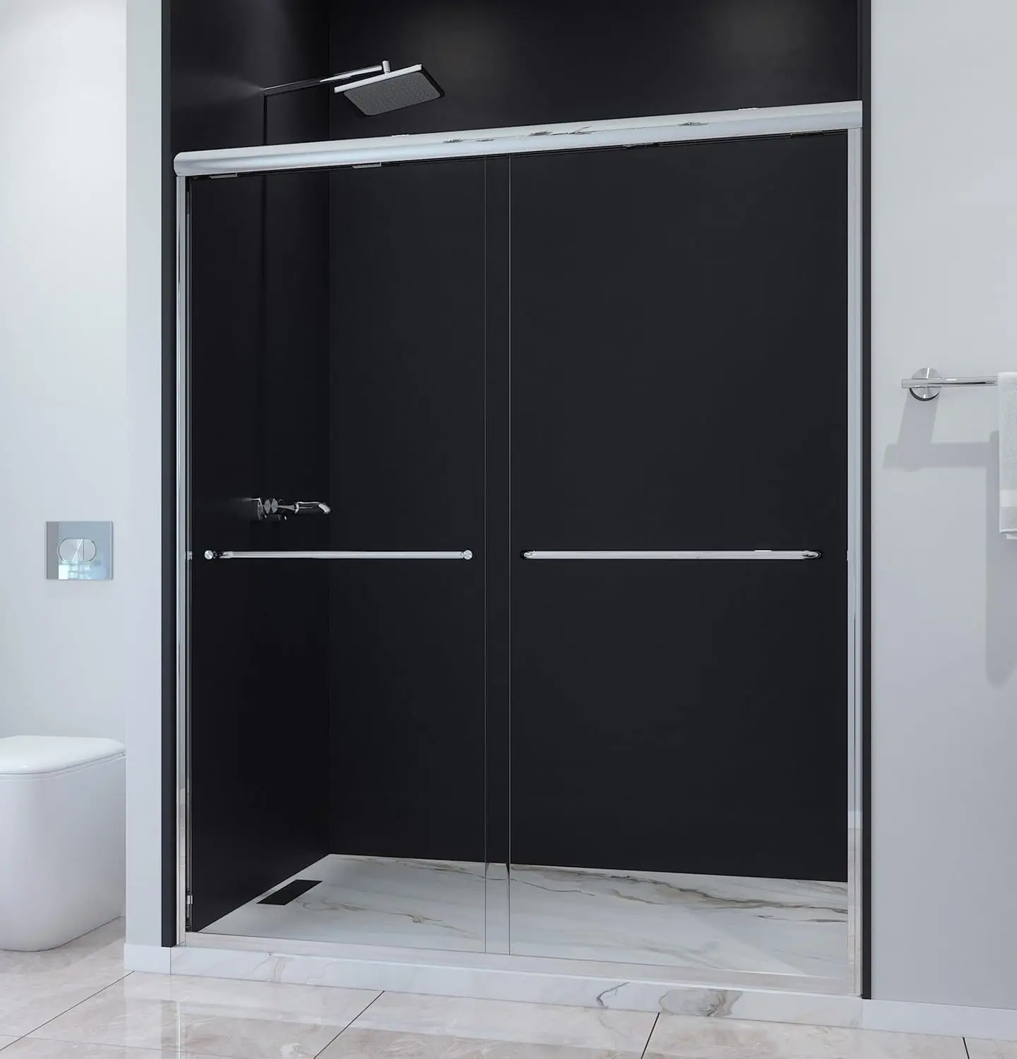 

Classic 56-59" W x 72" H Semi-Frameless Double Sliding Glass Shower Door with 1/4" Clear Tempered Safety Glass (Chrome)