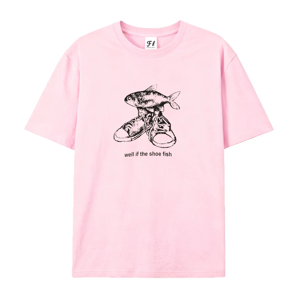 Women Vintage Fish Sneakers Graphic T Shirt Funny Shoe Fish Print Oversized Casual Streetwear Short Sleeve Tee Y2K Summer Top