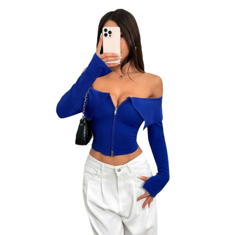 2025 Spring Fashion Sexy Women's Short Tops New Off-shoulder Short T-shirt Loewe Vêtements Femme