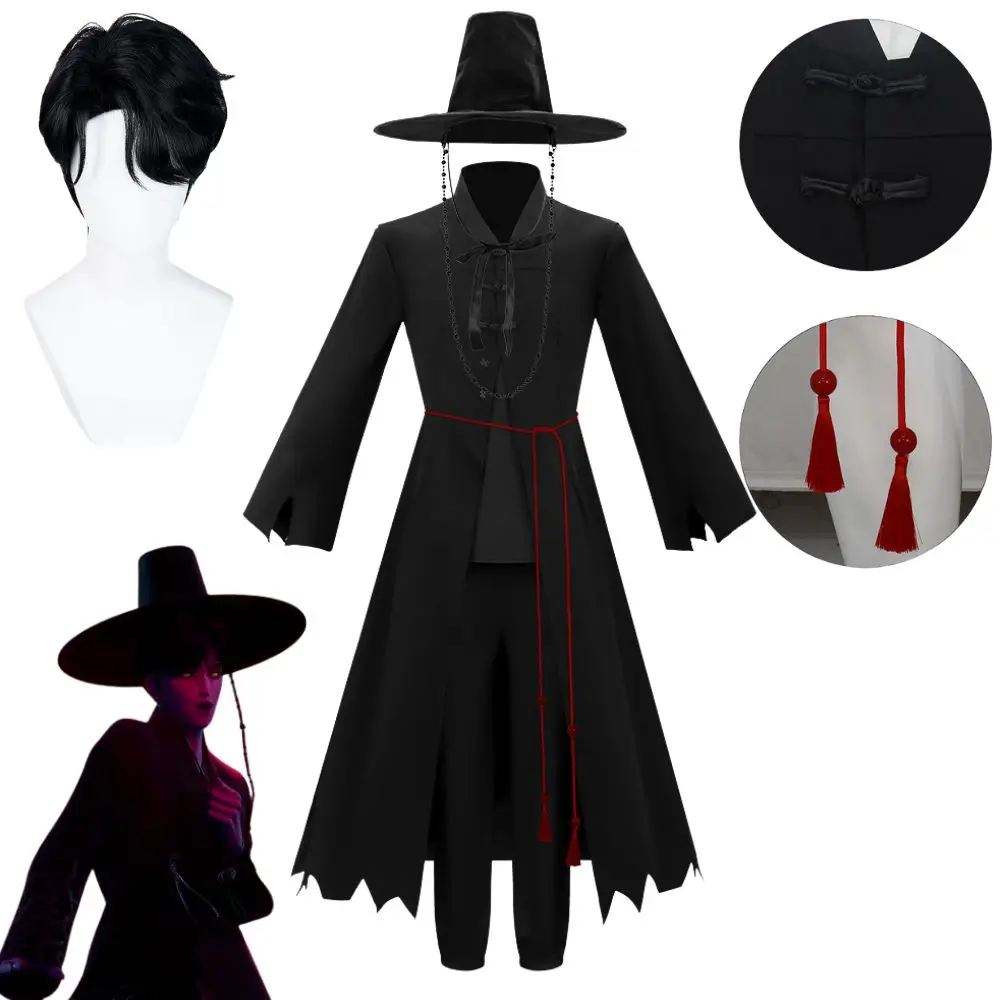 

Kpop Jinu Demon Hunters Косплей Saja Костюм для мальчиков для взрослых мужчин Маскировка Одежда для ролевых игр Шляпа Парик Комплект Хэллоуин Карнавальный костюм