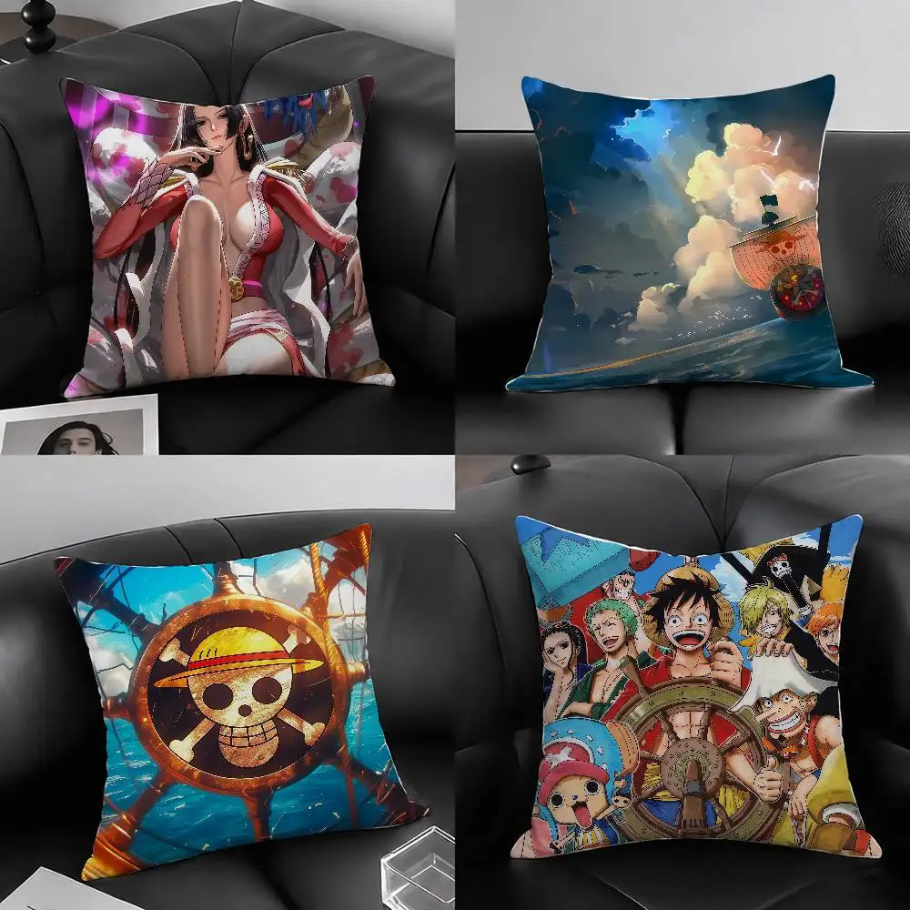One Piece Straw Hat Pirates Anime Plush Pillow Cover Soft Short Plush Cushion Cover For Sofa Bedroom Home Decor Gift Decoration