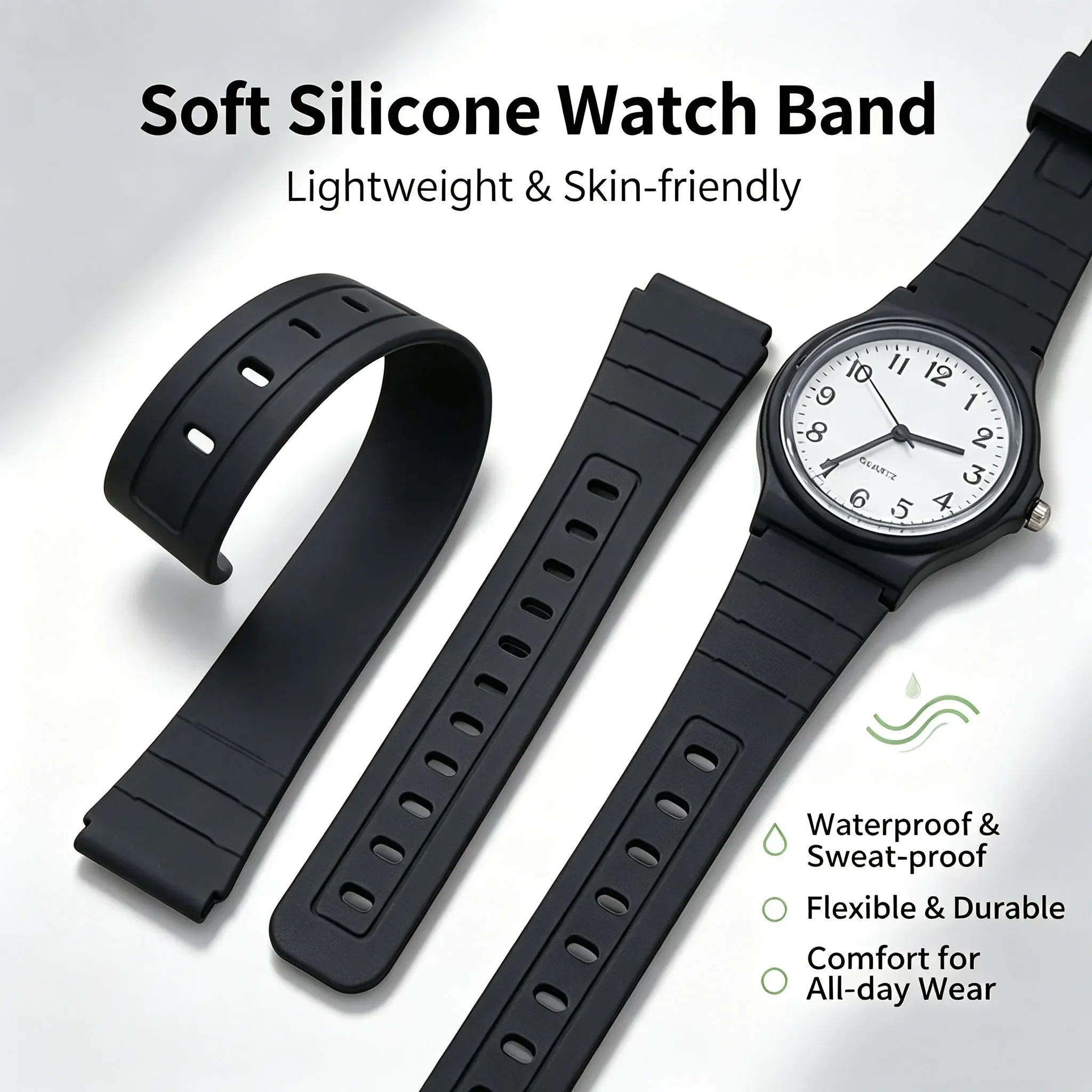 Silicone Watch Strap 12mm 14mm 16mm 18mm 20mm 22mm Universal Rubber Replacement Wristband for Casio MQ24 F91W Men Women Watch