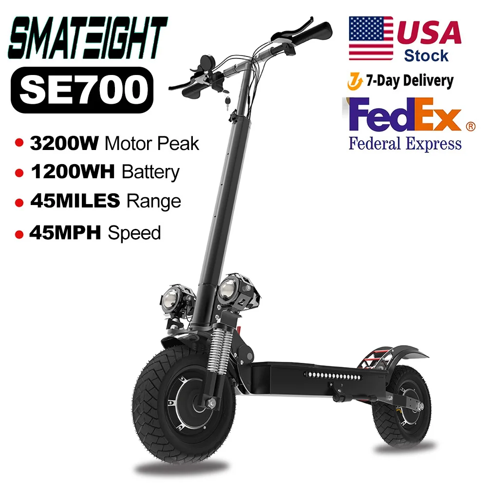 

Электрический скутер для взрослых, 60 В, 3200 Вт, двойной двигатель, скорость до 45 миль в час, максимальный диапазон 50 миль с аккумулятором 1200 Втч, система двойного дискового тормоза