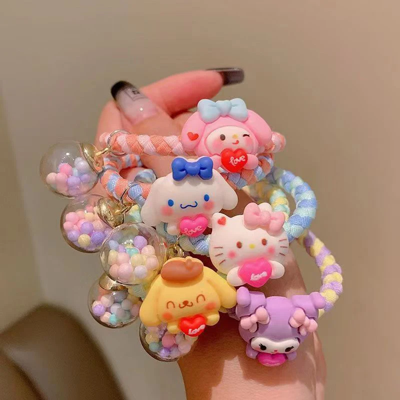 Ornamen anak perempuan ikatan rambut Sanrio lucu baru Hello Kitty My Melody Kuromi Cinnamoroll tali rambut kartun hadiah aksesori rambut anak perempuan