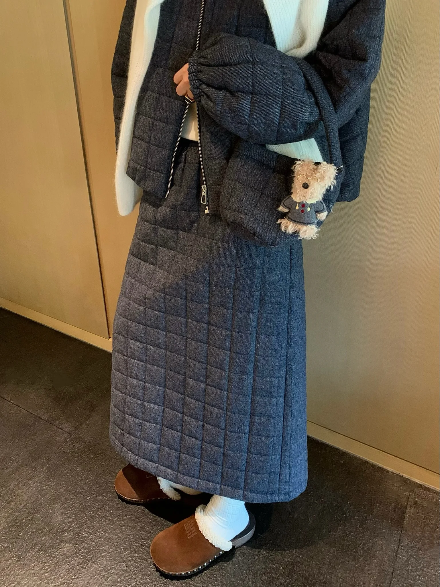 

Утепленная прямая свободная женская юбка на осень-зиму, винтажная, с разрезом, повседневная, теплая, хлопковая, со средней талией