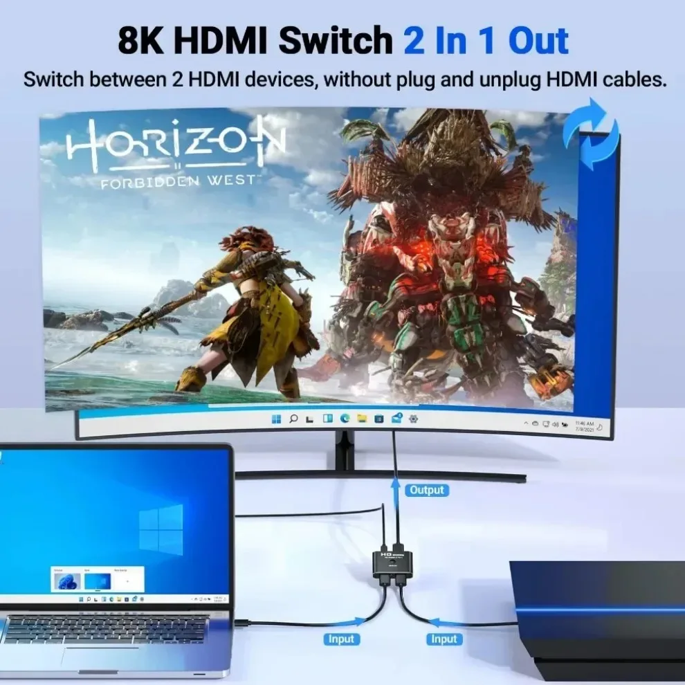 HDMI 스플리터 KVM 양방향 스위치, HDMI 호환 스위처, PS4/3 TV 박스 스위처 어댑터용, 2 in 1 Out, 8K, 60Hz, 1x2, 2x1