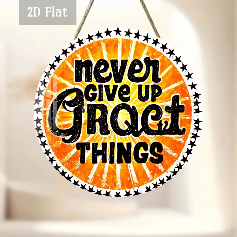2D Flat, 1pc Vintage Grunge Round Wood Panel Wall Art - Bold Text Motivational Quote Sign Suitable for Home, Garage, Cafe, Offic
