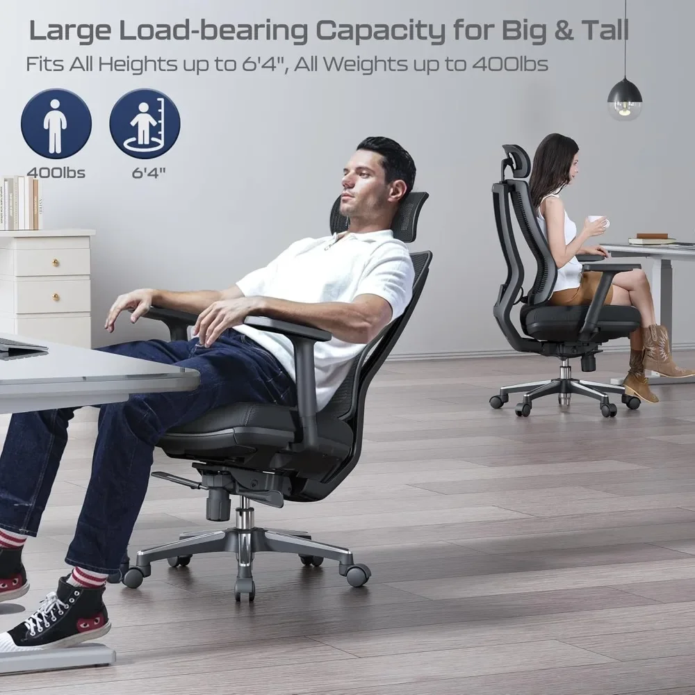 Office Chair for Back Pain Relief and Long Sitting, 400LB Capacity, Big & Tall Home Desk Chair with 17.8in Max Seat Depth