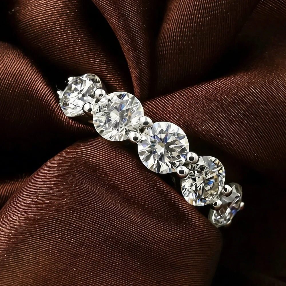 

1.5CT 4mm Moissanite Ring for Women Round Lab Diamonds 925 Sterling Silver 5 Stone Matching Stackable Wedding Band Bride Jewelry