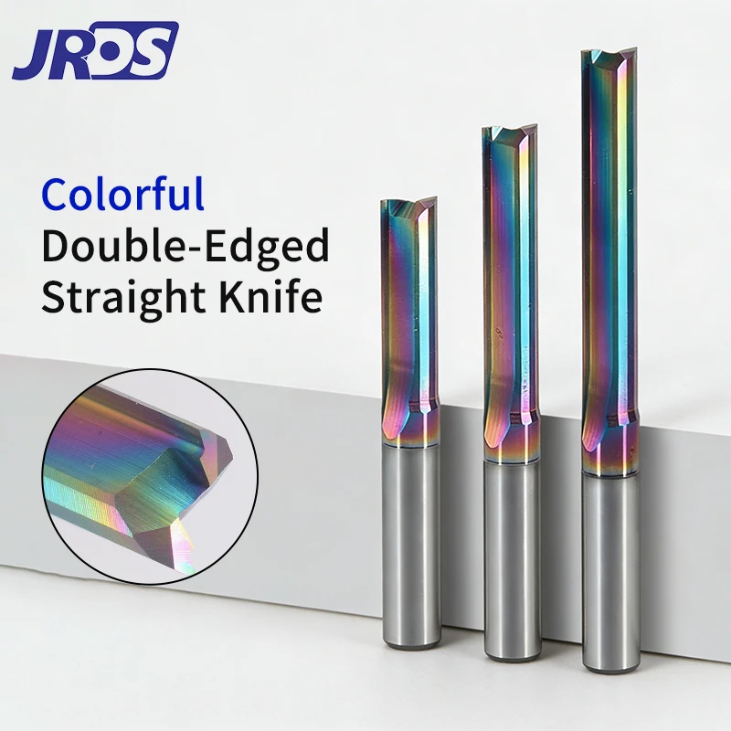 

Фреза концевая прямая JRDS Rainbow DLC с покрытием DLC, 2-зубая, из карбида, хвостовик 4/6/8 мм, для ЧПУ, для обработки дерева, гравировальный инструмент для фрезерования пазов в МДФ