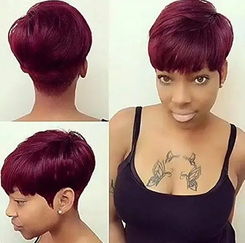 Synthetic Hair Short Straight Mixed Color African American Wig for Women