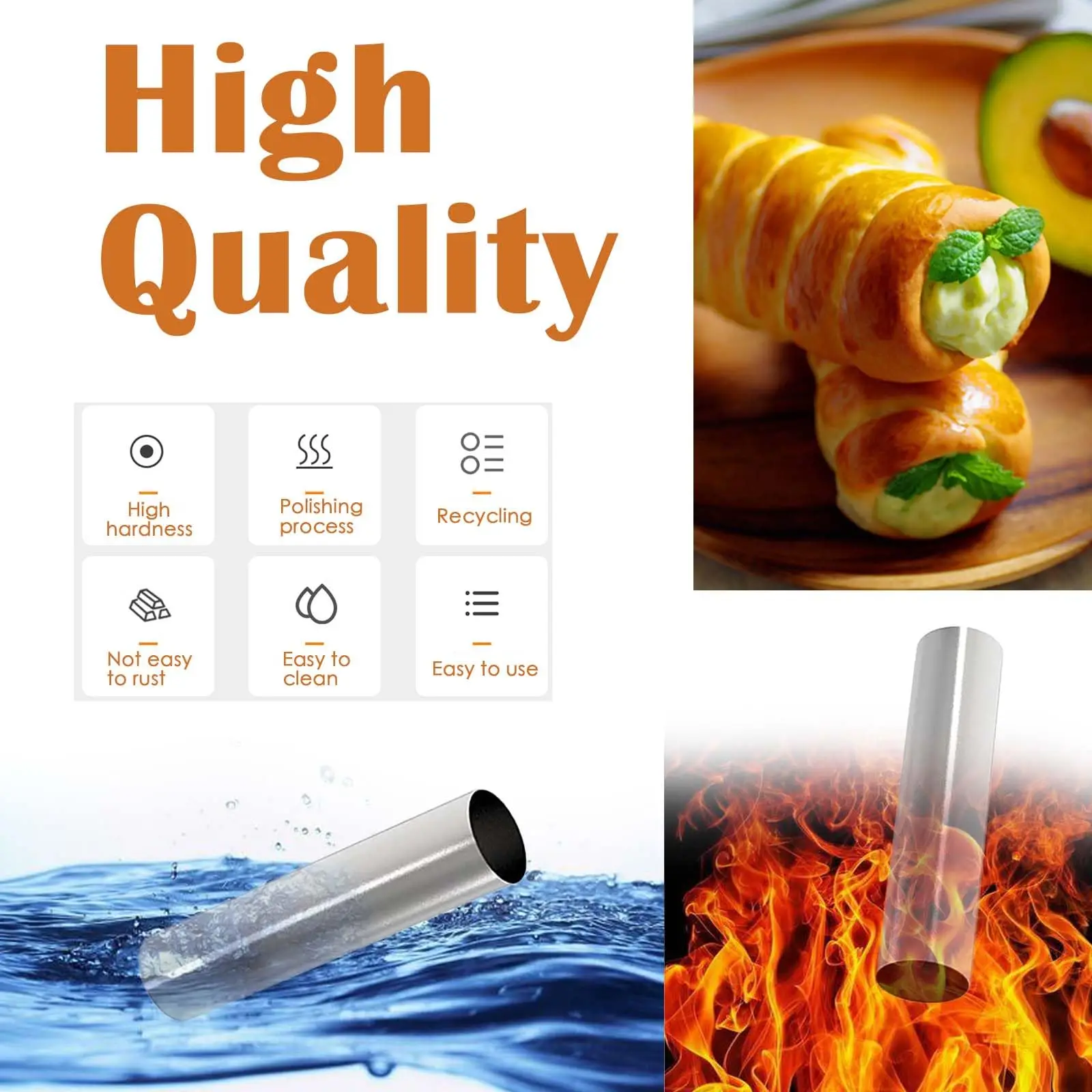 Stainless Steel Cannoli Tubes, Cream Horn Molds, Tubular Pastry Baking Forms for Cannoli Shells, Cream Rolls, Croissant Horns