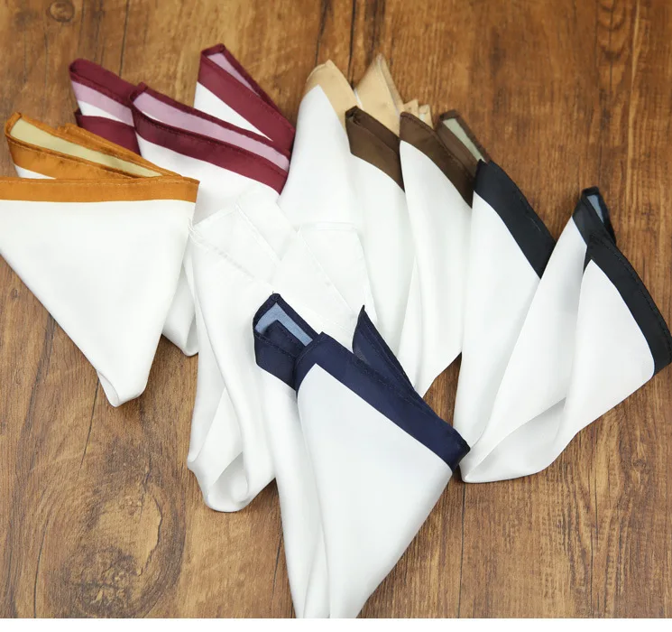 22cm Pocket Square Black Red Edges Wedding for Groom Solid Multi-color Hand-rolled Printed