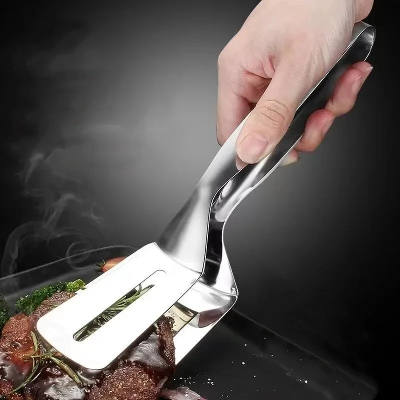 Stainless Steel Double-Sided Shovel Clip Anti-Scald Bbq Barbecue Tong Fried Fish Shovel Fried Steak Shovel Vegetable Clamp Tool