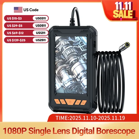 Işıklı Endoskop Kamerası 4.3 inç LCD Ekranlı Borescope HD 1080P 8mm Yarı Sert Kablolu Muayene Kameraları Erkekler için Aletler