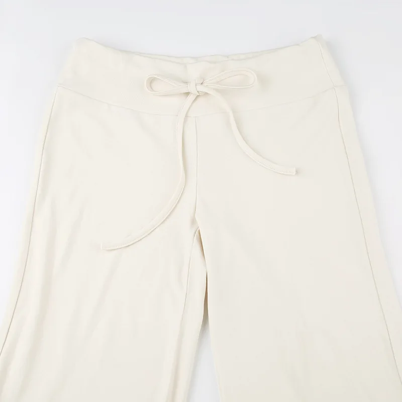 Casual Solid Basic Pants Y2K Chic Floor Length Bottoms Vintage Aesthetic Mid Waist Drawstring Straight Trousers