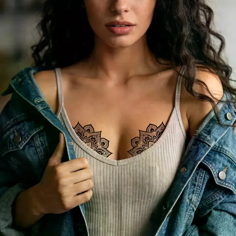 

10 Sheets Sexy Chest Tattoo Stickers For Adult , Mandala & Butterfly Tattoo, Body Art Stickers, Waterproof And Easy To Remove