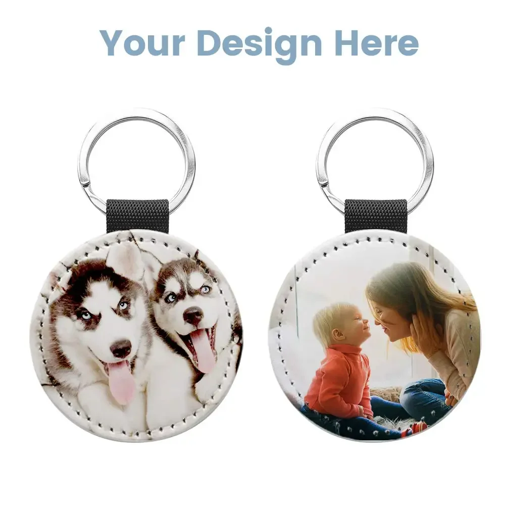 10pcs Sublimation Keychain Blanks for Diy PU Leather Keychain Transfer Keyring Customize Round  Man Women Crafts Cute Keychain