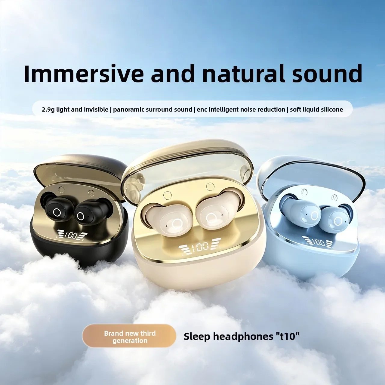 Bluetooth Earbuds T10 Sleep Comfortable Noise-Cancelling, For Student Dorm and Android Devices