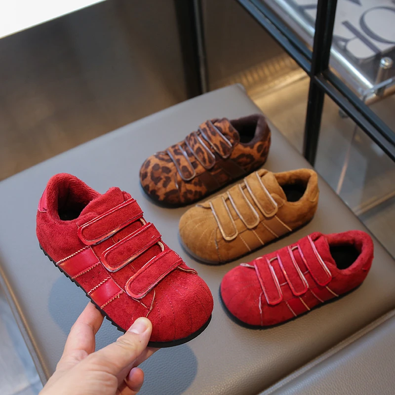 

2025 Retro Children's Winter Shoes Patchwork Leopard Girls Causal Cotton Shoes Warm Soft Soled Kids Fashion Plush Shoes Non-slip