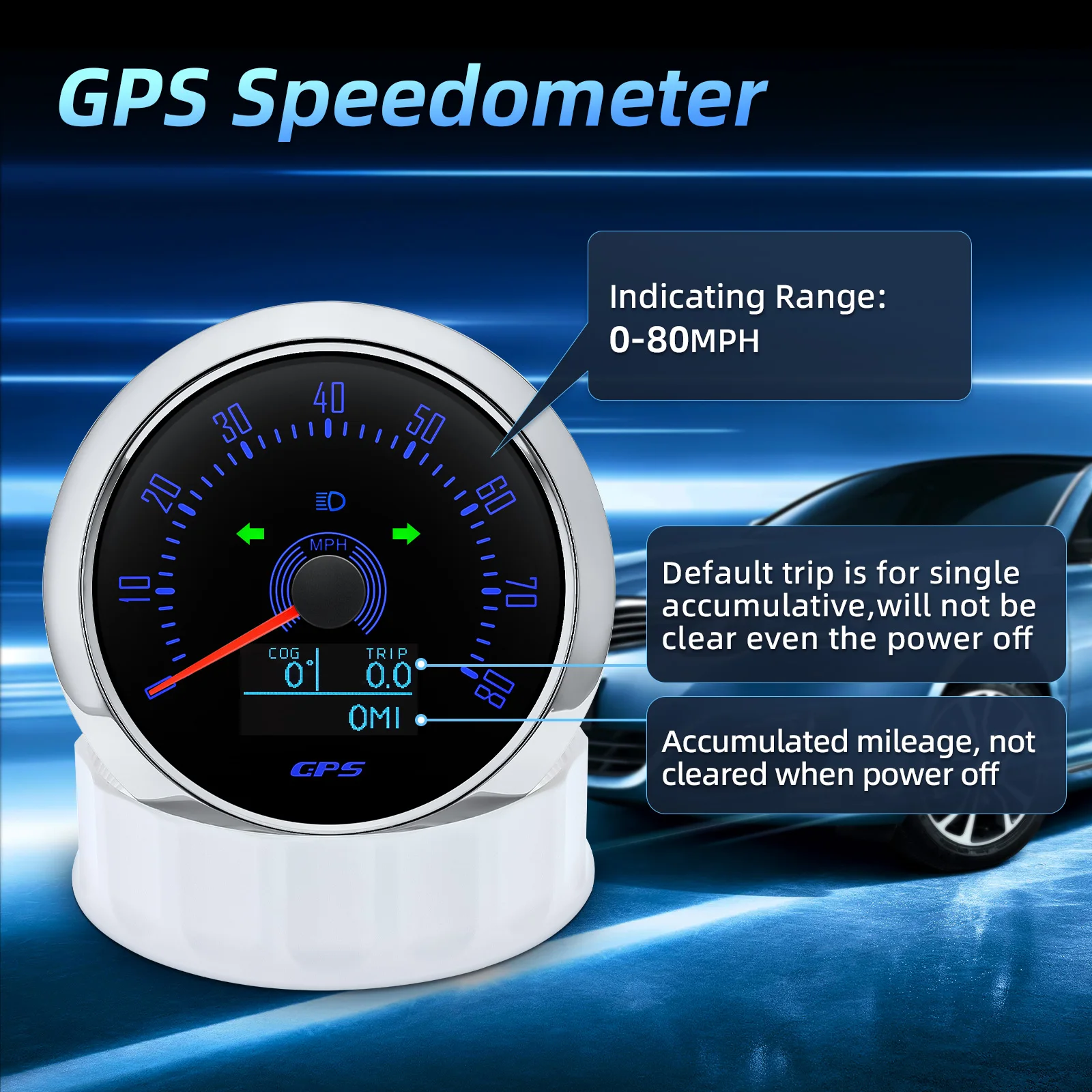 85MM GPS Speedometer Gauge WIth GPS Antenna 7 Color Backlight Waterproof 80MPH 120MPH Universal Boat Car Odometer Speed Gauge