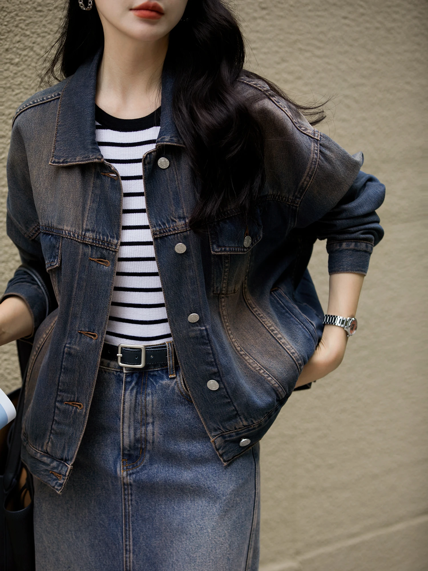 

Xhange Naples Heavy Industry Denim Jaet Women's 3D Cotton Silk Vintage Waed ort Coat Button Closure Long Sve Casual ...