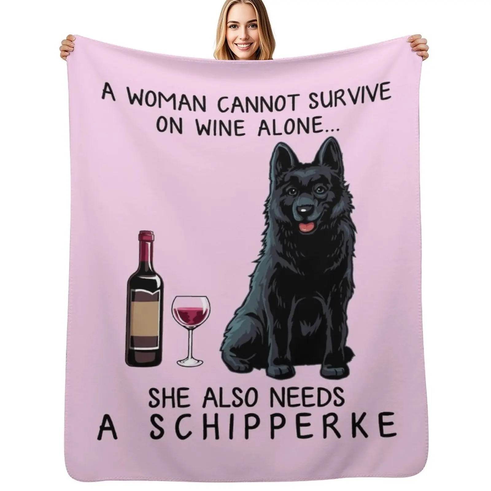 

Schipperke and wine Funny gift for dog mom Throw Blanket Camping Single Bed Designers Blankets