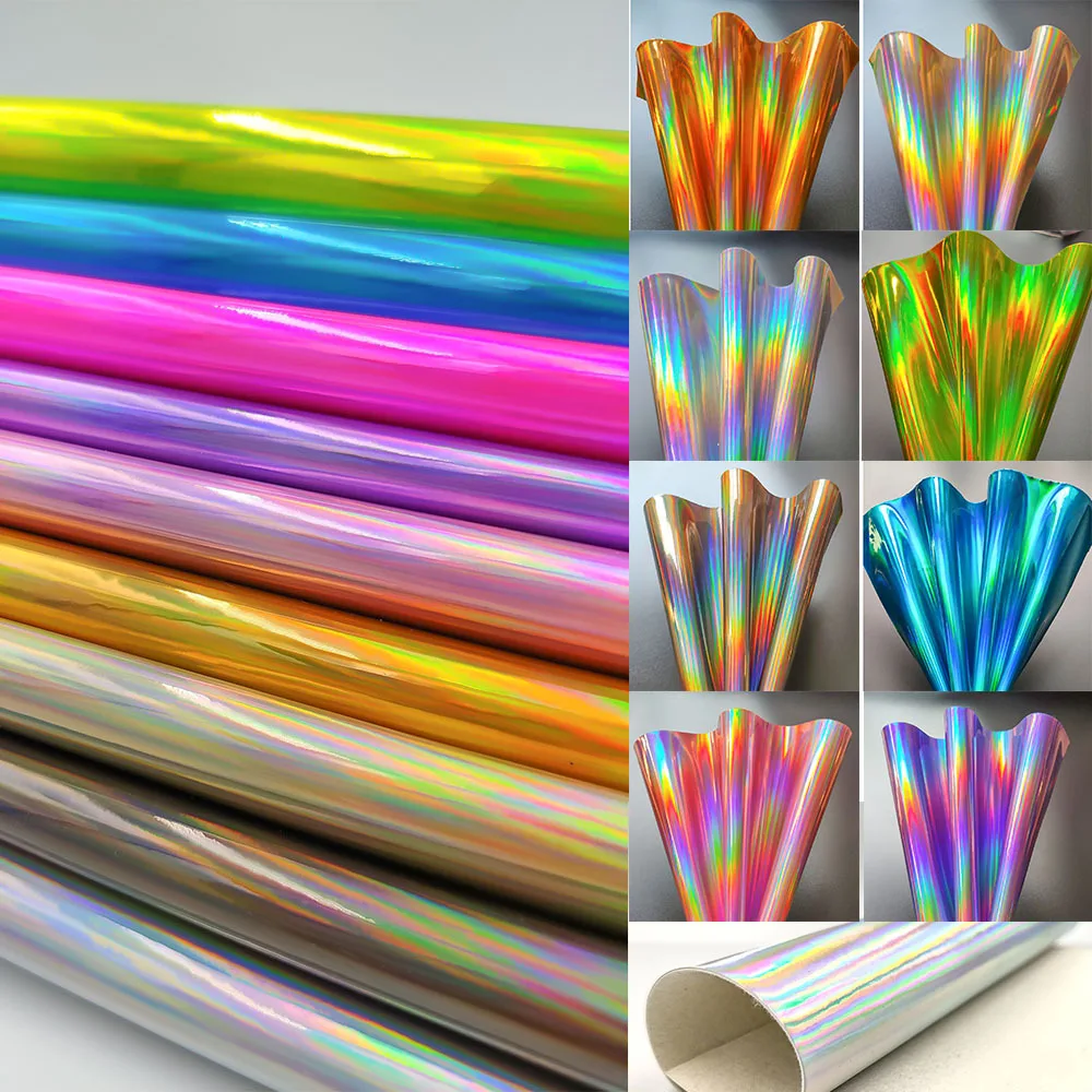 2PCS Hologram Iridescent Rainbow Mirrored Faux PU Leather Synthetic Laser Leatherette Fabric Craft Cloth DIY Bows Making Earring