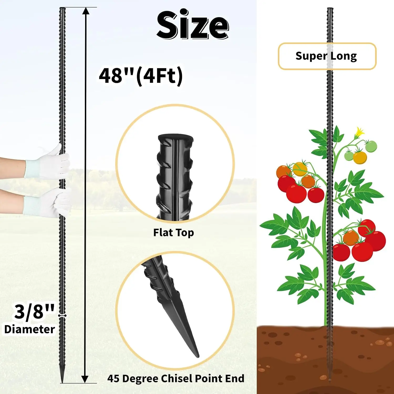 Rebar Stakes 48 inches 16-Pack Concrete Form Stakes Straight 3/8