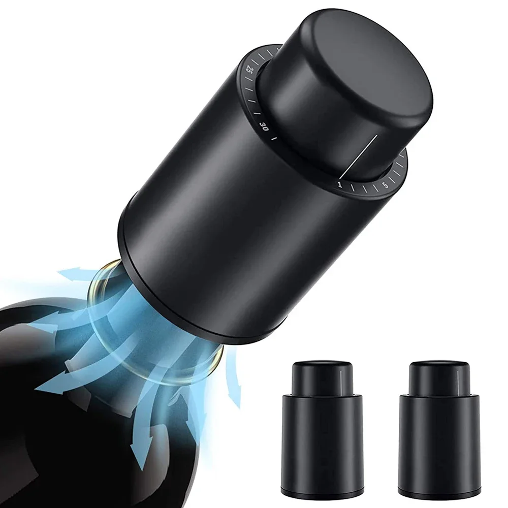 Bouchon de bouteille de vin sous vide, scellé, pour stockage, avec mémoire de pression, style poussoir, outils de bar, accessoires de bar, bouchon de vin noir