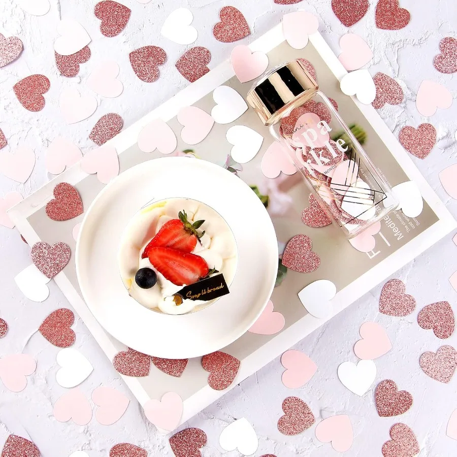 RoseGold Pink White Heart Confetti 300pcs Valentines Mothe Day Engagement Wedding Baby Shower Bachelorette Birthday Party Table