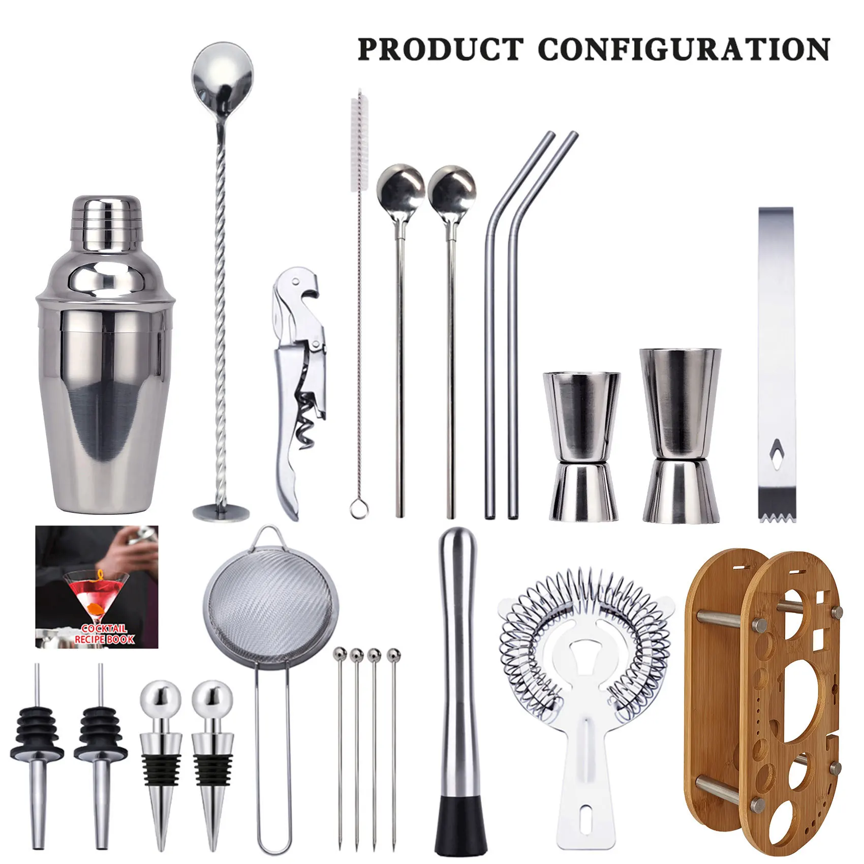 مجموعة شيكر جديدة من الفولاذ المقاوم للصدأ مكونة من 23 قطعة أداة تحضير كوكتيل بوسطن مجموعة كاملة من شاكر ثلاثي المراحل #2