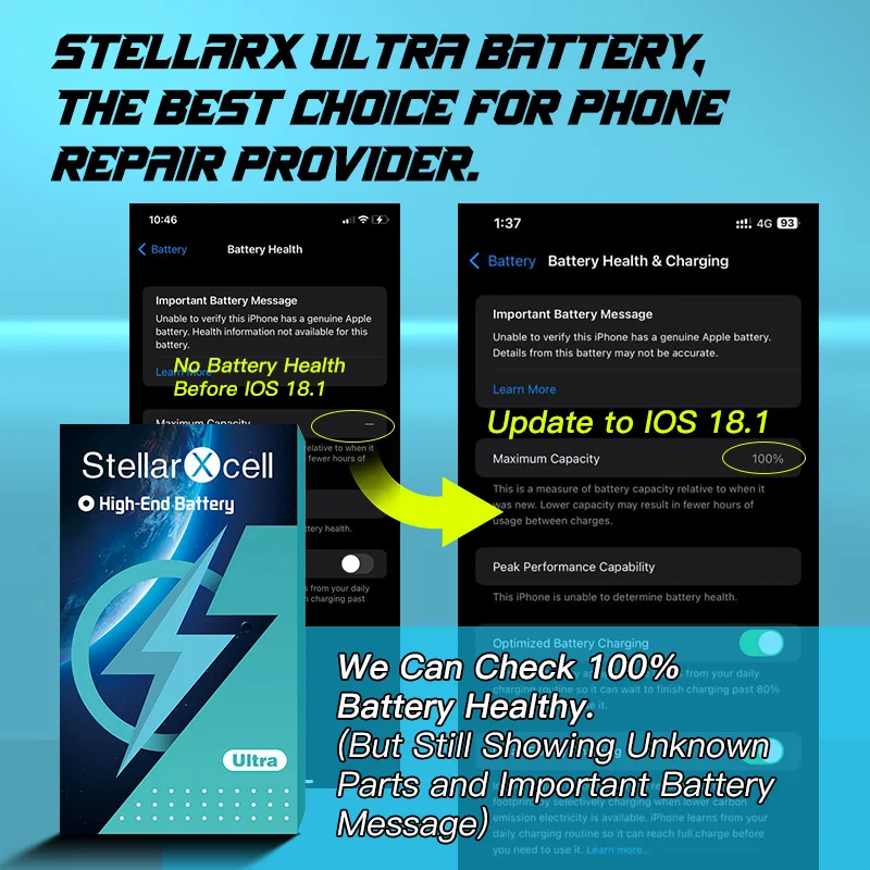 StellarXcell Original Battery for iphone 7037 TI for 11pro Xs 12pro, 13mini 13 13Pro max 14 14pro max ip7 ip8plus free tools