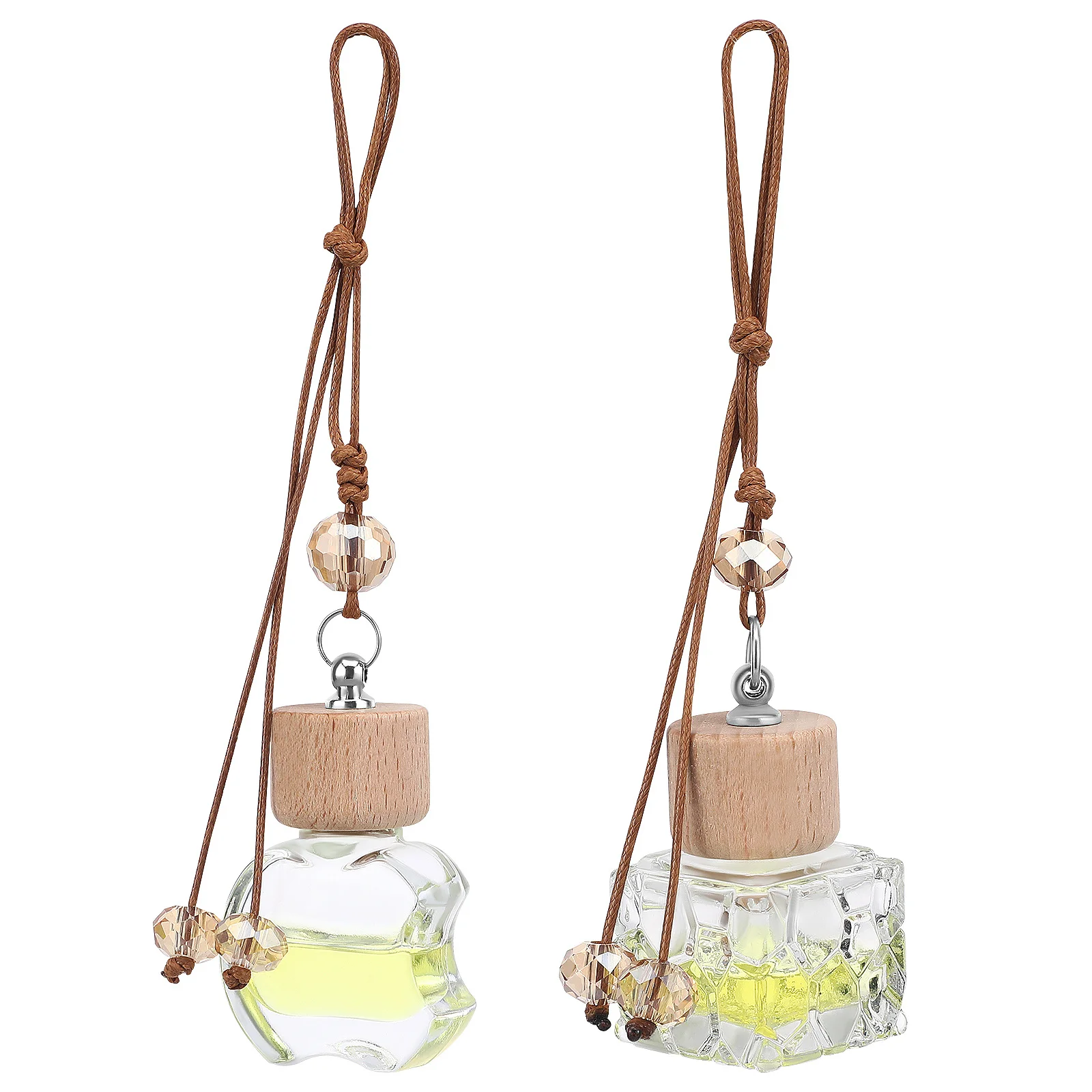 

2Pcs Car Diffuser Bottles Empty Glass Hanging Decoration Adjustable Rope Car Fragrance Diffuser Refillable Essential Oil Bottle
