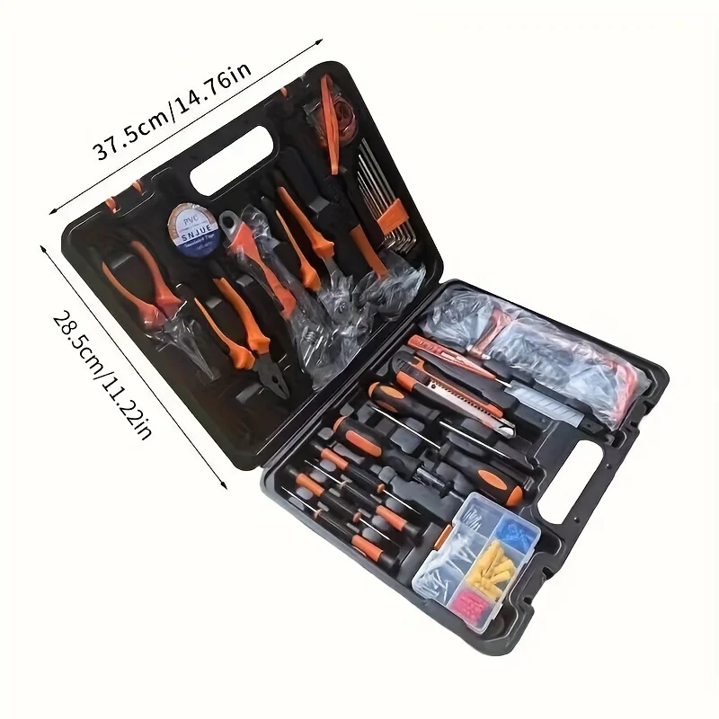 102pcs Complete Hand Tool Kit for Home and Auto Repair - Durable Metal Tools with Convenient Plastic Storage Case