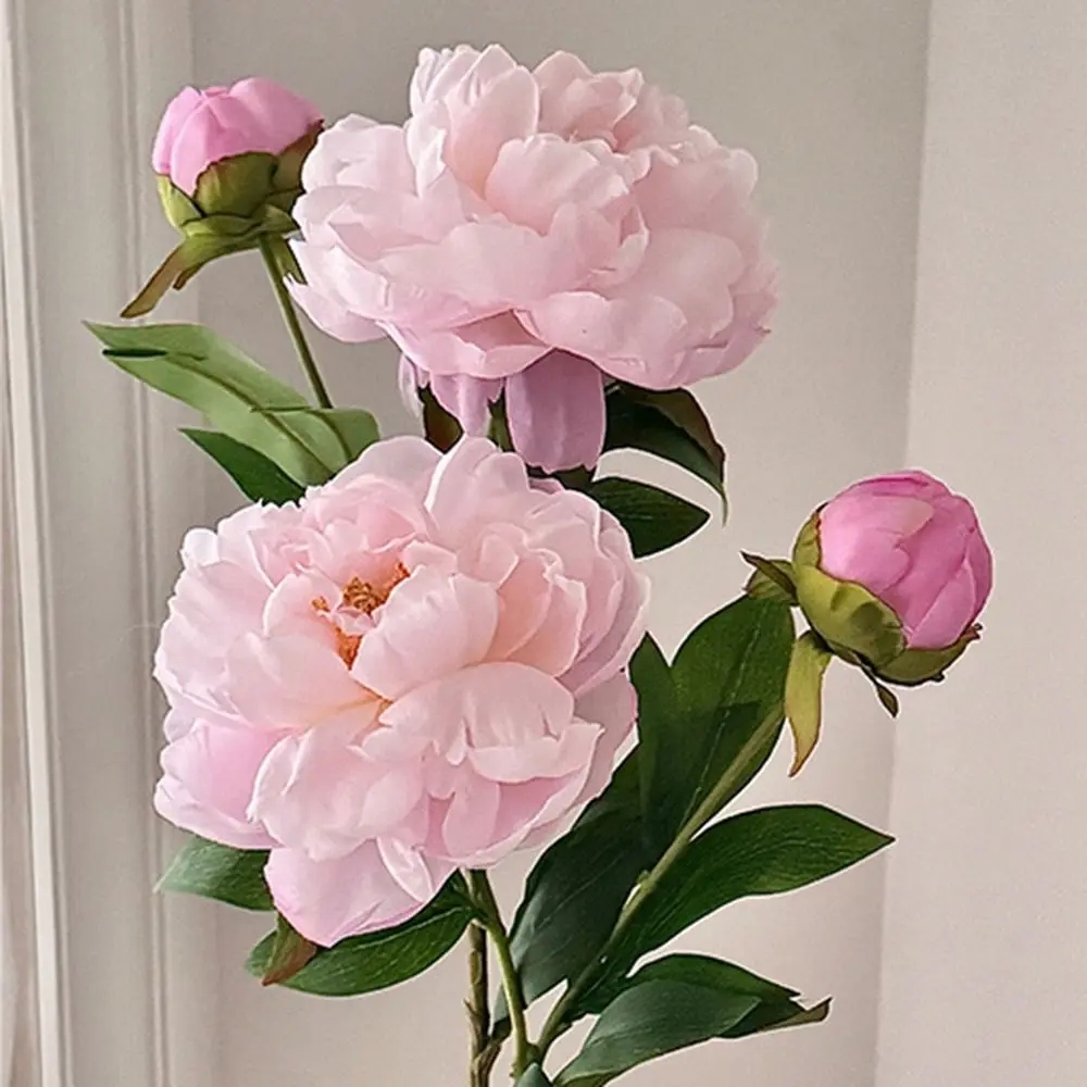 DIY 2 رئيس الفاوانيا الاصطناعية باقة قماش حريري نابض بالحياة زهرة اصطناعية الحرير ورد صناعي التصوير الدعامة #1