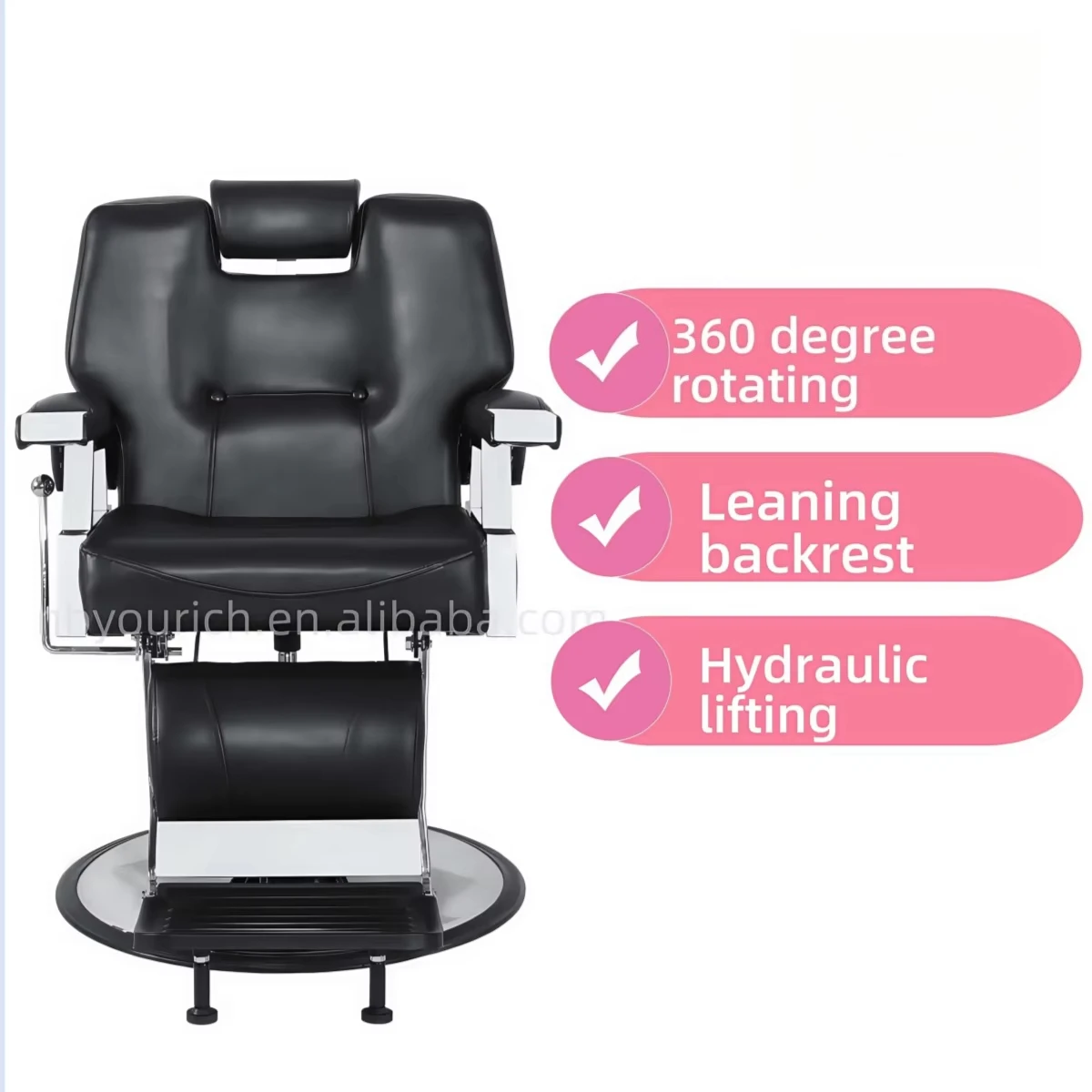 Black Barber Chair Hydraulic Lifting Men's Hair Salon Chair 360 Degree Rotating Recline Chair