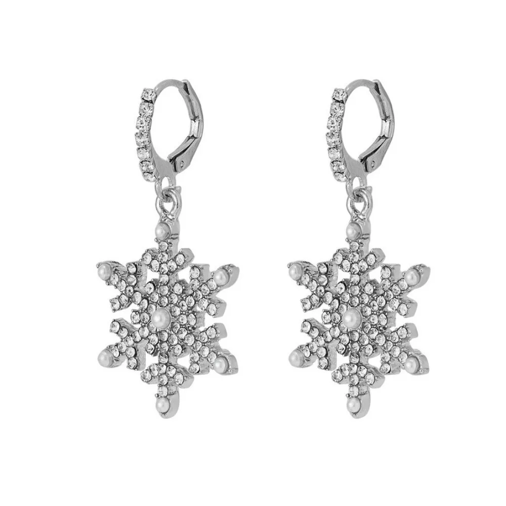 New Year Party Luxury Snowflake Earrings Crystal Design Christmas Earrings Sparking Zircon Earrings Women Gift